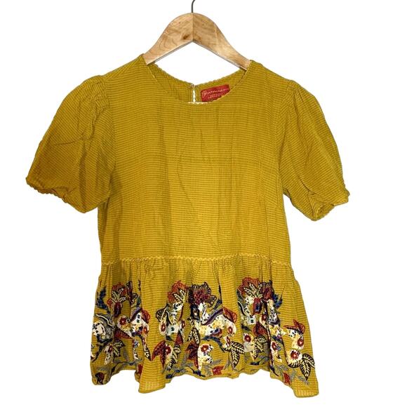 Bhanuni By Jyoti Dariela Beaded Short Sleeve Peplum Top Blouse Golden Yellow XS - Picture 3 of 13